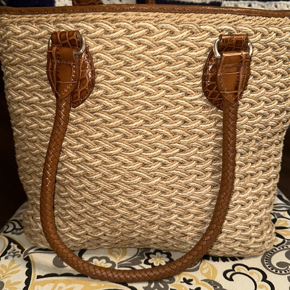 Brighton Woven Straw Shoulder Bag with Brown Leather Trim - Picture 5 of 14